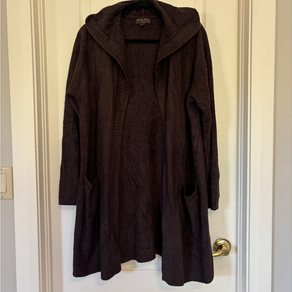 Barefoot Dreams CozyChic Lite Hooded Cardigan Brown Size L